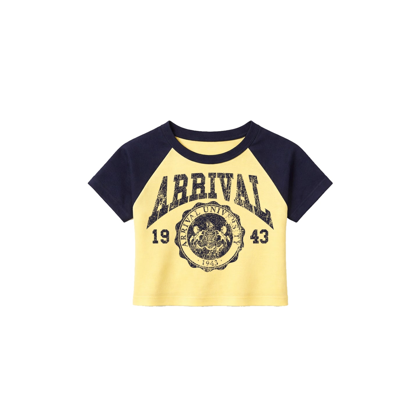 ARRIVAL UNIVERSITY CROP TEE (YELLOW/NAVY)