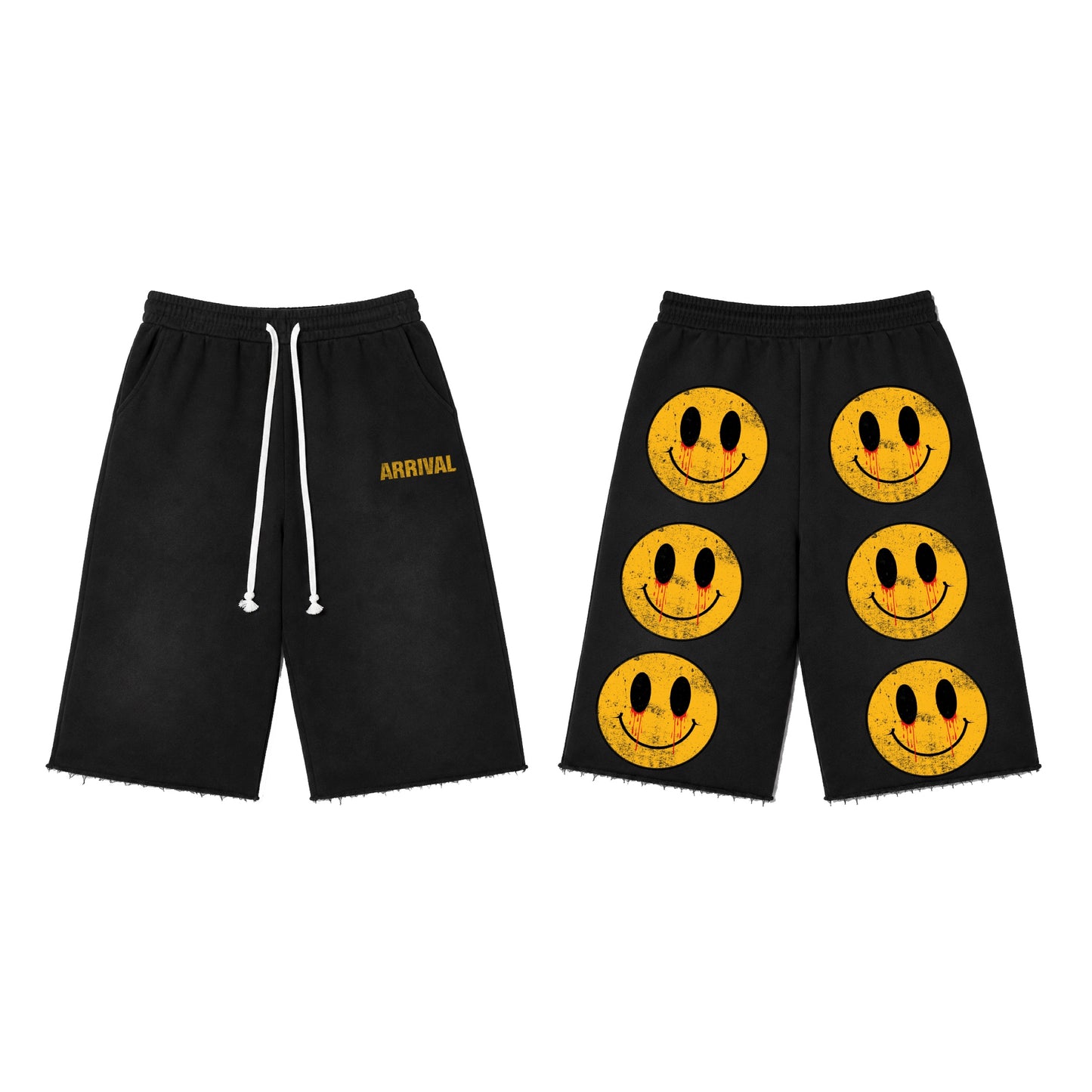 SMILEY 3 QUARTER SHORTS (BLACK)
