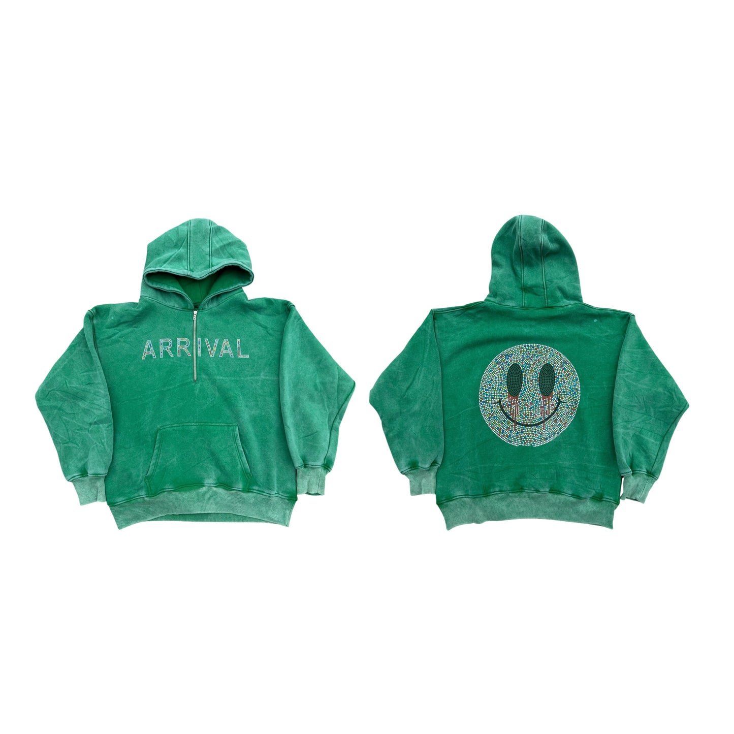 Rhinestone Smiley Quarter Zip (Washed Green)