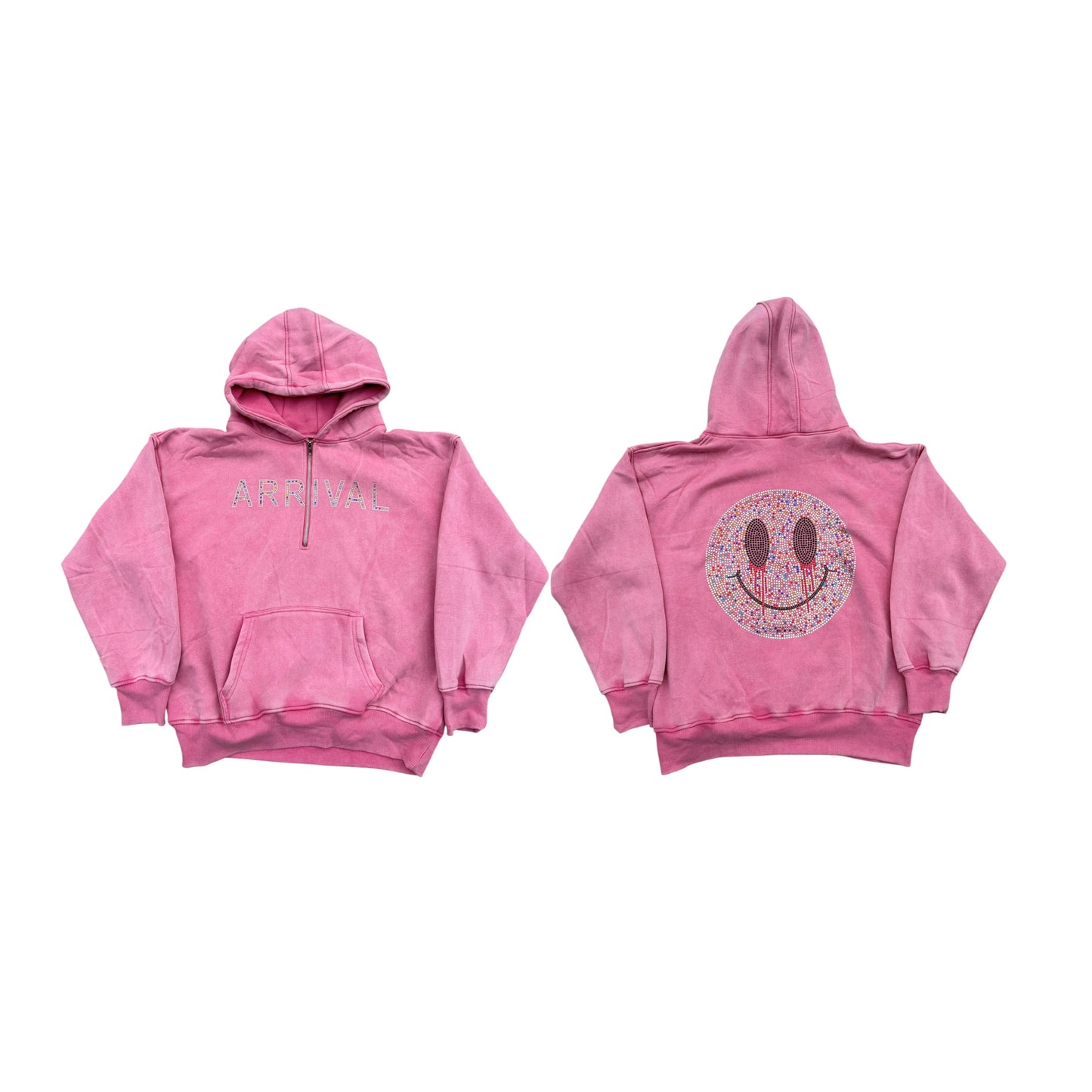 Rhinestone Smiley Quarter Zip (Washed Pink)