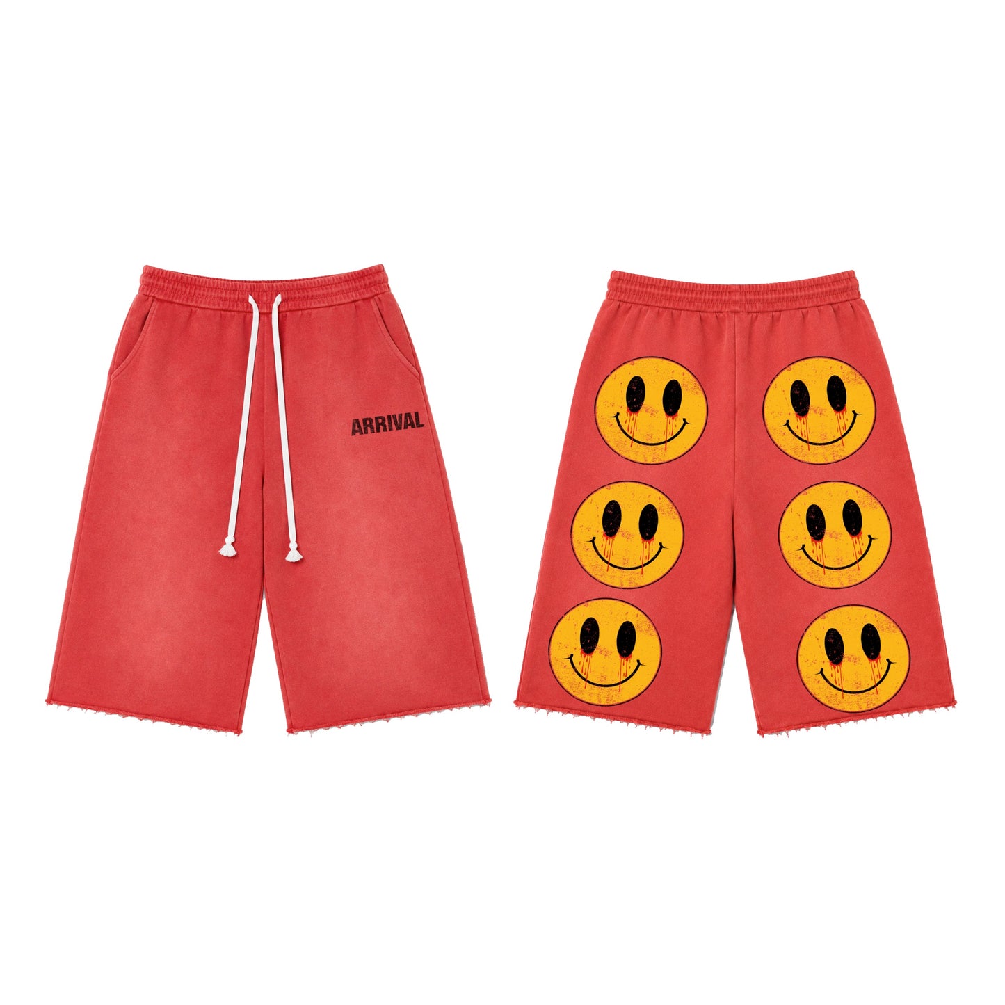 SMILEY 3 QUARTER SHORTS (RED)