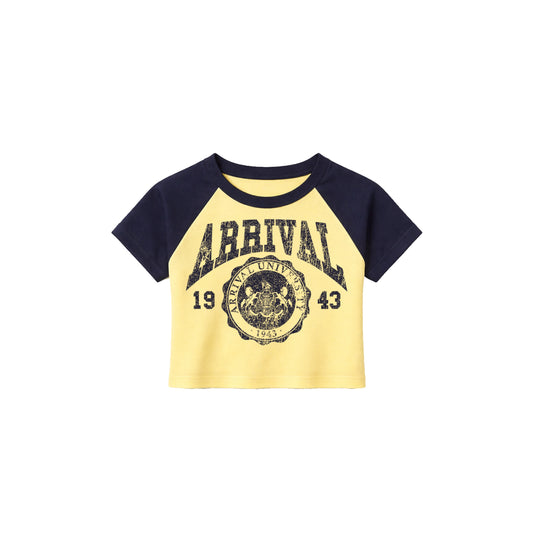 ARRIVAL UNIVERSITY CROP TEE (YELLOW/NAVY)