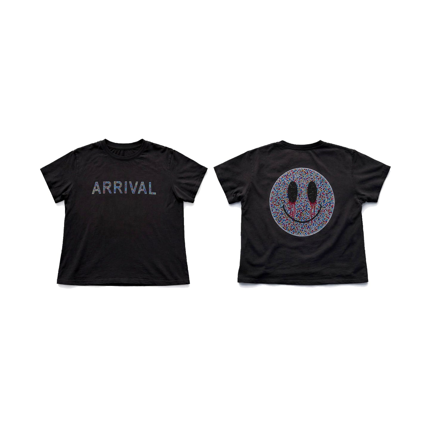 RHINESTONE SMILEY BLACK TEE