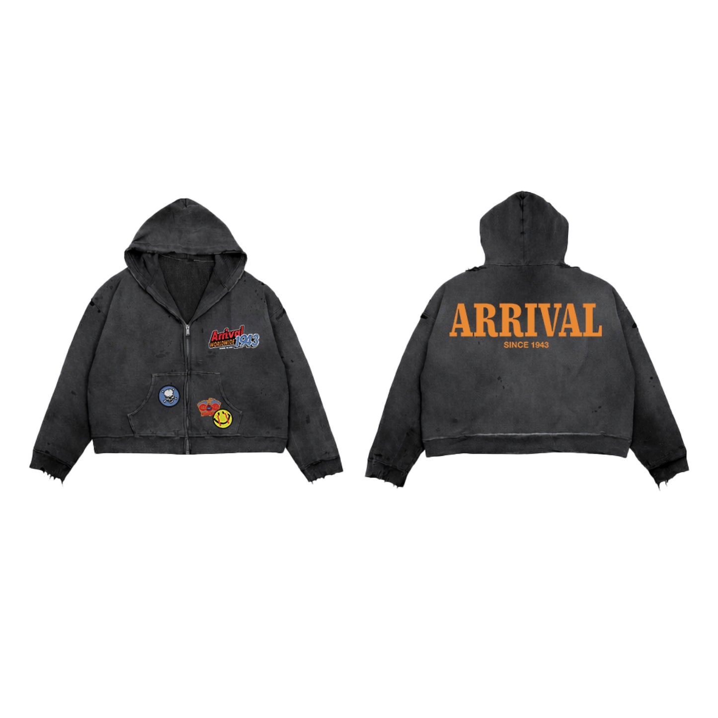 PATCHWORK DESTROYED ZIP UP (VINTAGE BLACK)