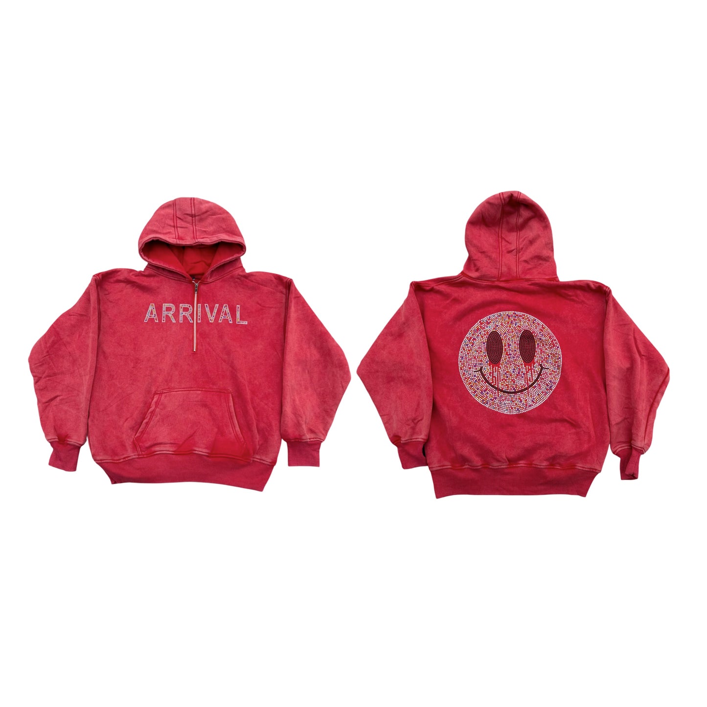 Rhinestone Smiley Quarter Zip (Washed Red)