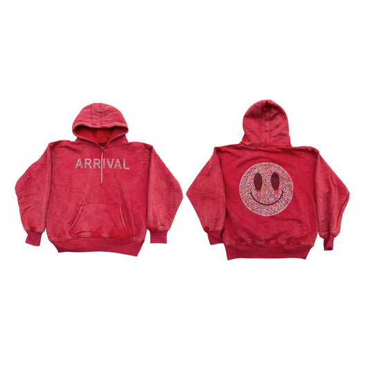 Rhinestone Smiley Quarter Zip (Washed Red)