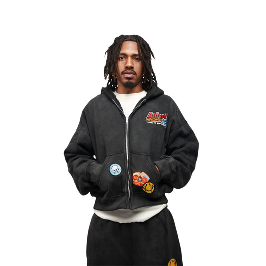 PATCHWORK DESTROYED ZIP UP (VINTAGE BLACK)
